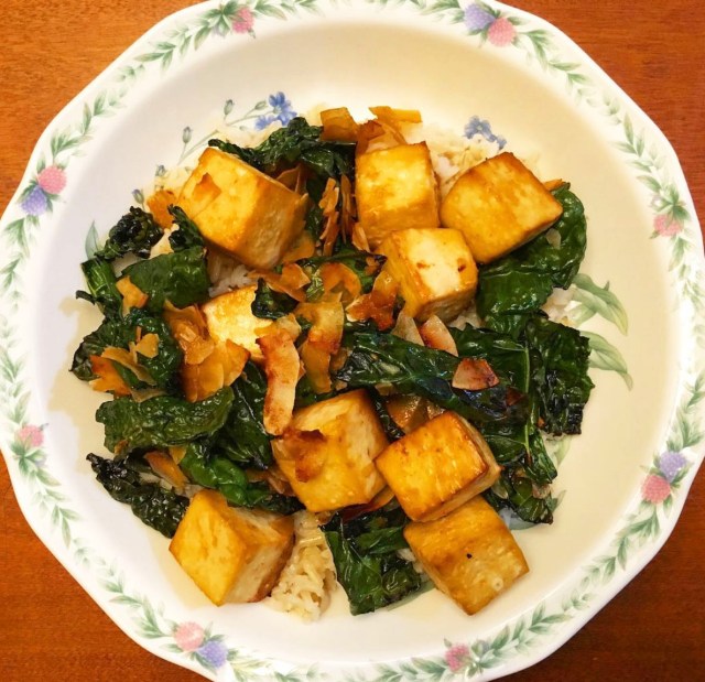 Baked Tofu and Coconut Kale